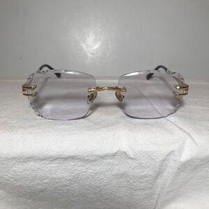 James Oro Rimless Collection Grail Gem Cut Goldtone Unisex Eyeglasses Lilac